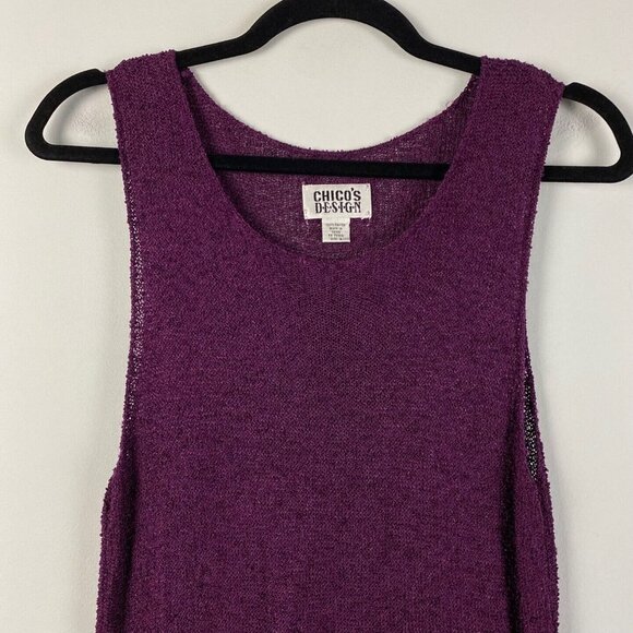 Chicos Design Tank Top Womens Size 2 US L Knit Purple Mesh See Through - Picture 2 of 8